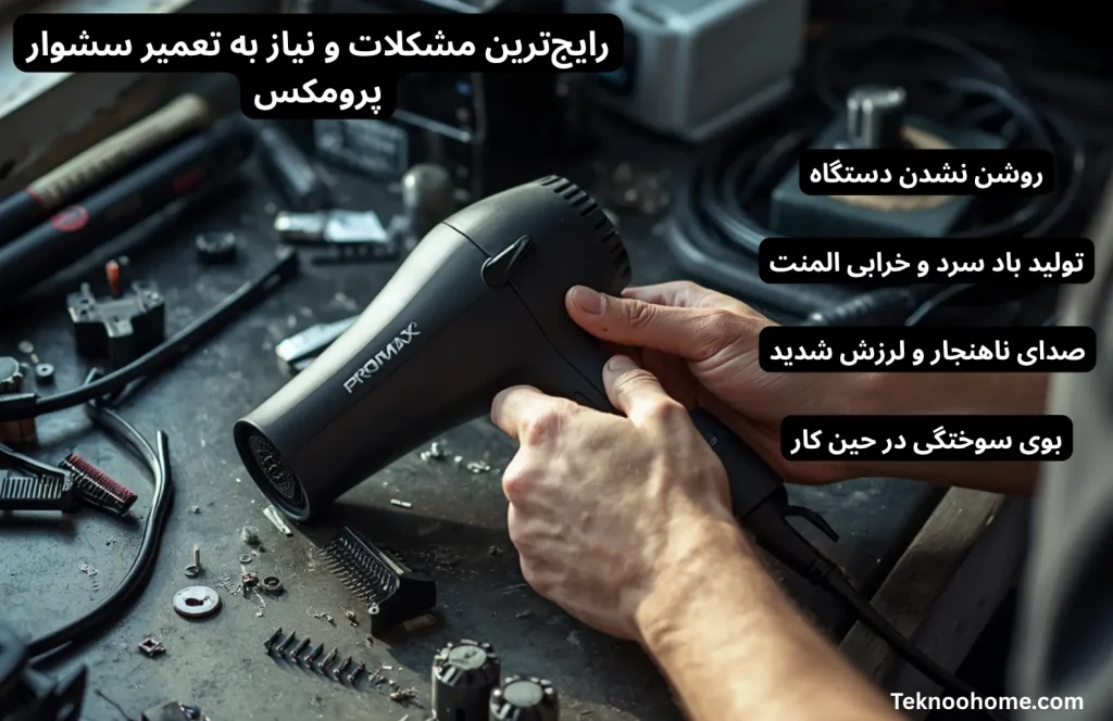 رایجترین مشکلات و نیاز به تعمیر سشوار پرومکس