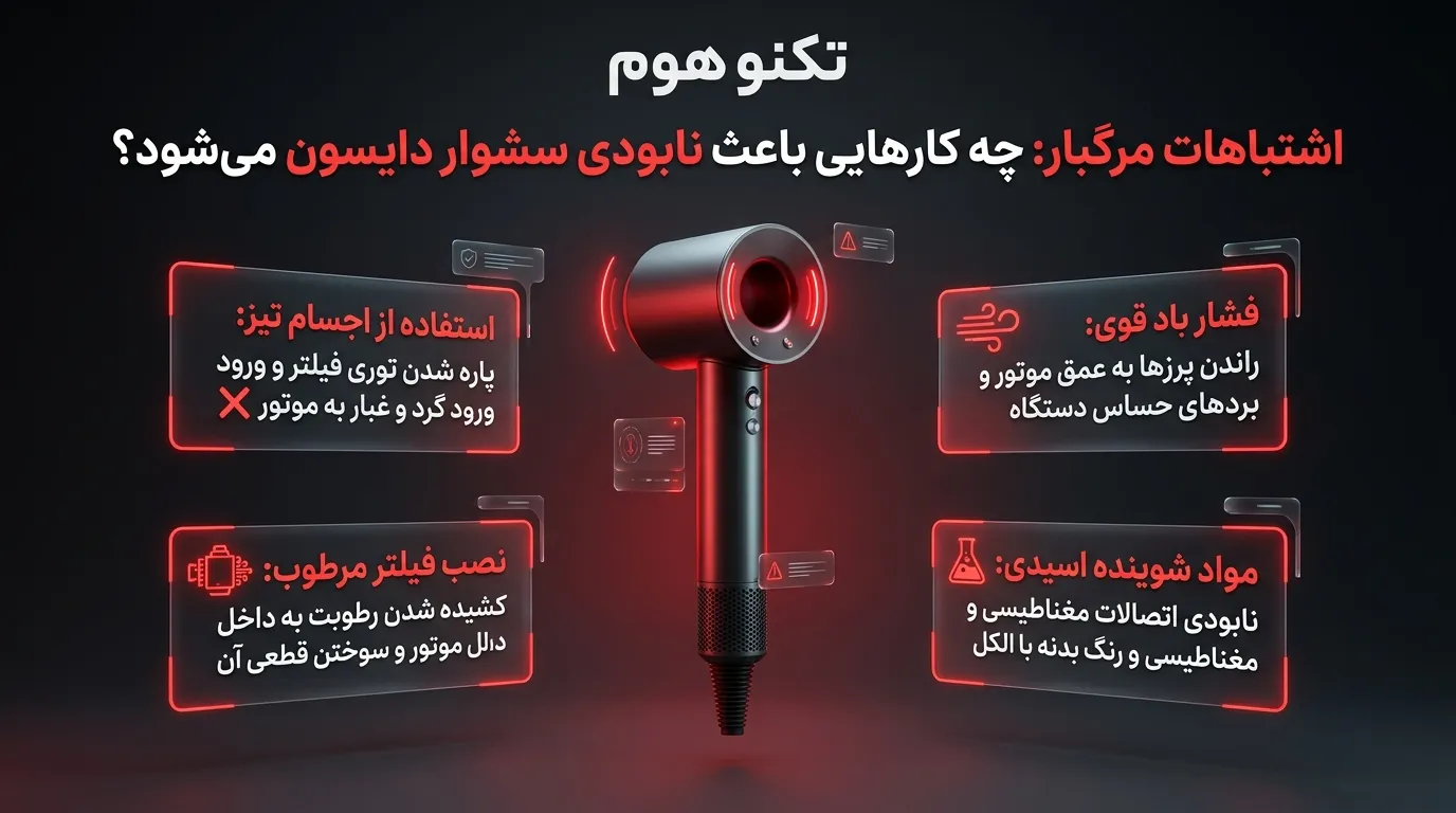 معنی رنگ چراغهای چشمکزن روی دسته سشوار دایسون چیست؟